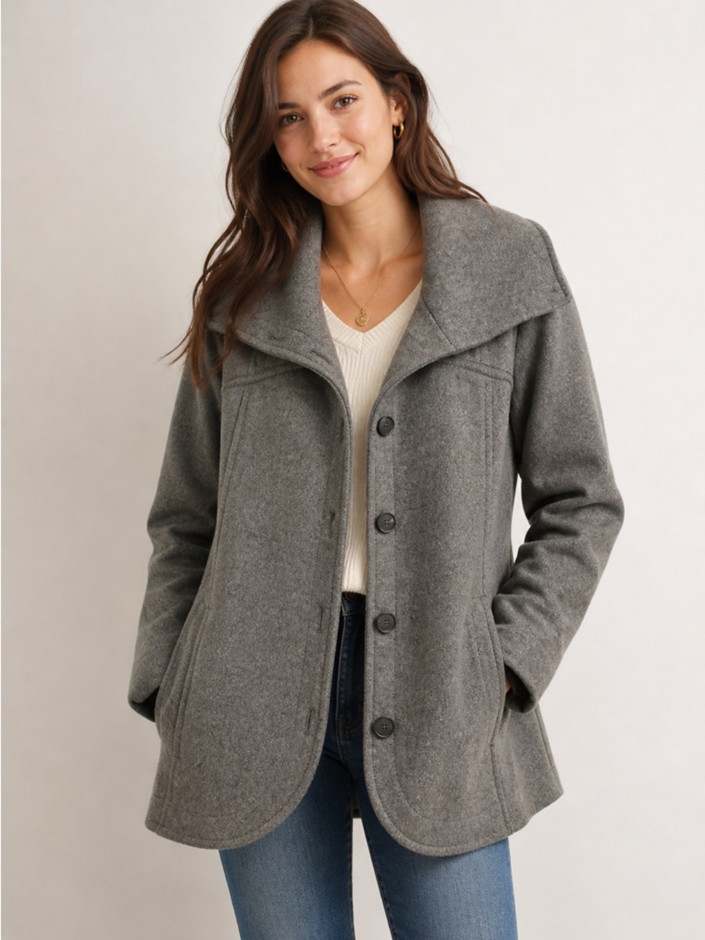 Patrizia Pepe Grey Wool Blend Peacoat IT 44 Made in Italy